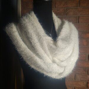 Infinity Scarf White Fuzzy/Fluffy Ultra-Soft with Sequins
